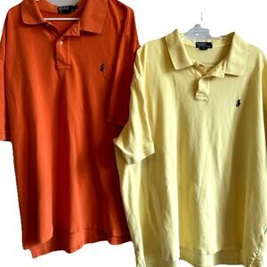 Lot 2 Polo Ralph Lauren Solid Short Sleeve Polo Shirts 3XL/BIG Y2K Orange Yellow